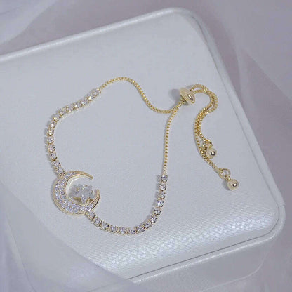 Korean Luxury Zircon Flower Adjustable Bracelet for Women Elegant Love Heart Butterfly Round Shiny Wedding Bracelet Jewelry Gift - D&M Boutique