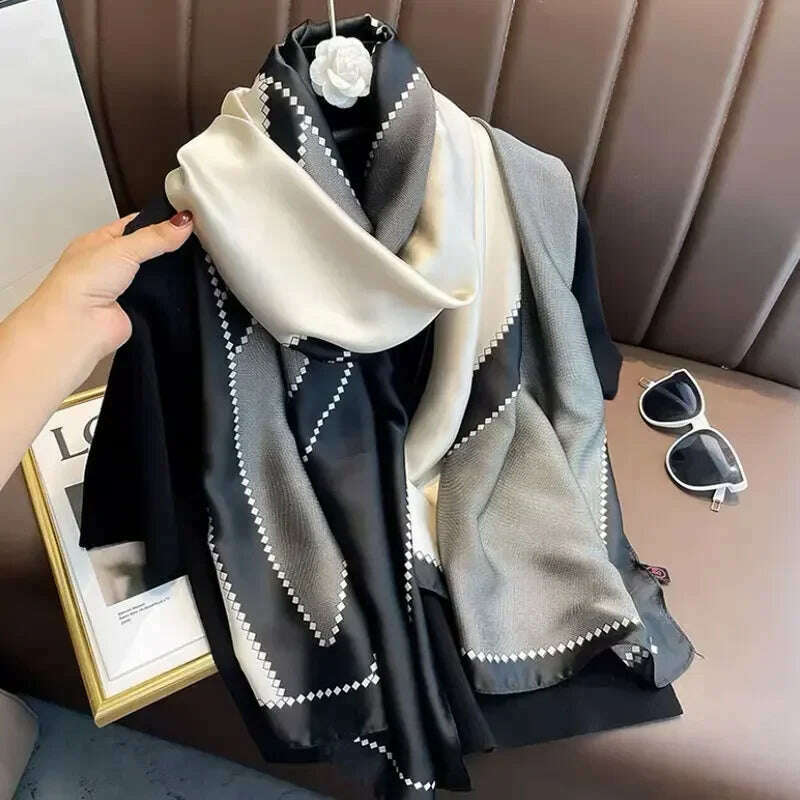 2023 Autumn Winter New Imitated Silk Scarf Women 180*90cm Outdoor Large Size Soft Silky Scarf Beach Long Luxury Scarf Lady Hijab - D&M Boutique