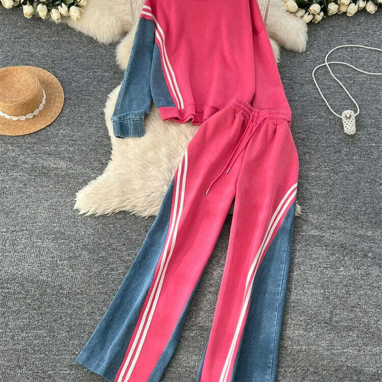 SINGREINY Autumn Casual 2-Piece Set, O-Neck Top & Drawstring Pants - D&M Boutique