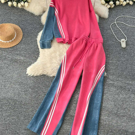 SINGREINY Autumn Casual 2-Piece Set, O-Neck Top & Drawstring Pants - D&M Boutique
