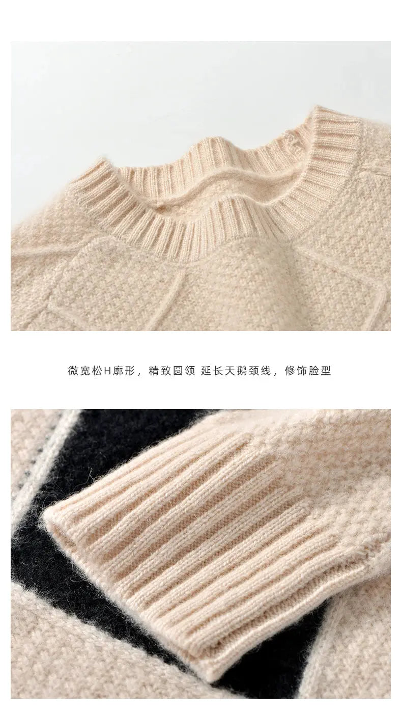 100% Wool O-Neck Sweater: Women’s Autumn/Winter Pullover - D&M Boutique