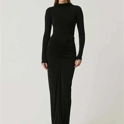 TOSSY Pleated High-Waist Maxi Dress