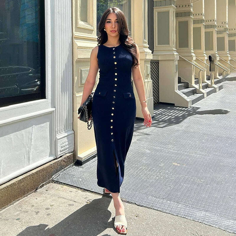 TARUXY Elegant Sleeveless Ribbed Knitwear Long Dress