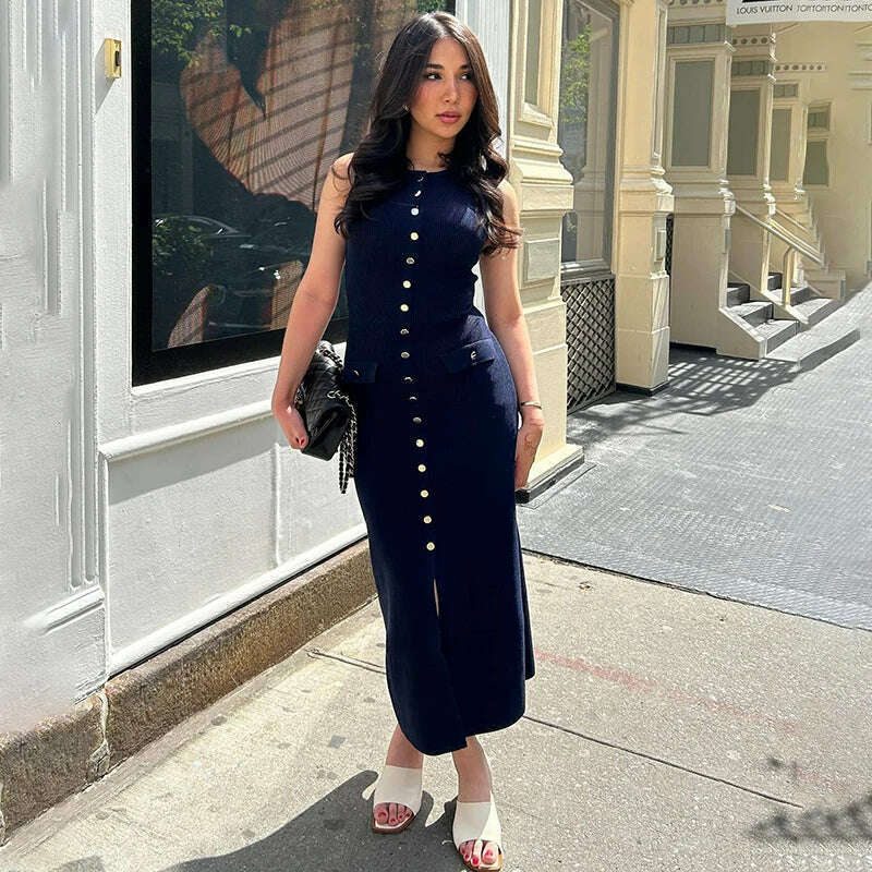 TARUXY Elegant Sleeveless Ribbed Knitwear Long Dress