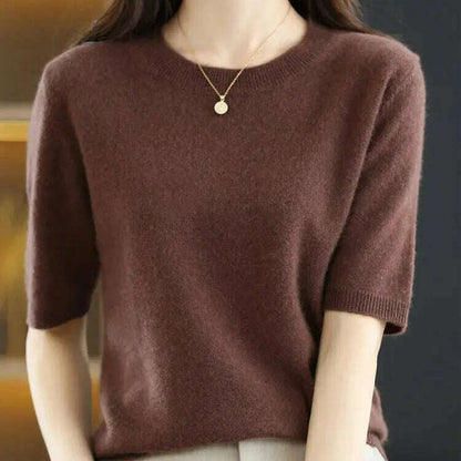 New Short-Sleeved Knit T-Shirt Women O-Neck Pullover Top - D&M Boutique 