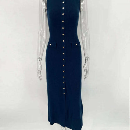 TARUXY Elegant Sleeveless Ribbed Knitwear Long Dress