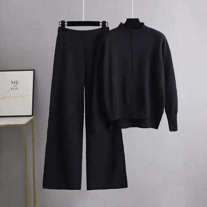 Winter Women's Knit Tracksuit, High Collar Pullover & Pants - D&M Boutique