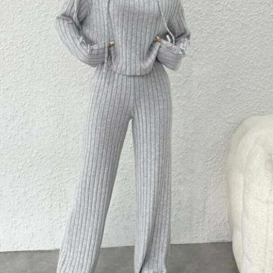 Spring Autumn Women's Solid Color Striped Hoodie & Pants Set - D&M Boutique