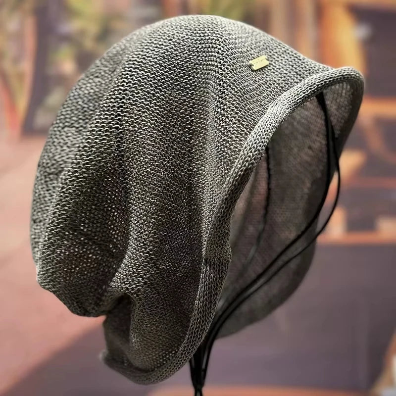 Japanese Fashion Mesh Breathable Linen Beanie Man Woman Casual Elegant Skull Cap Pullover Hats Headscarf Spring Summer Autumn