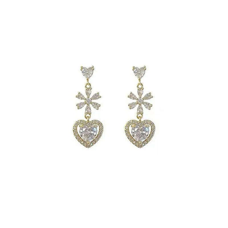 2024 Flower Love Zircon Gold Stud Earrings