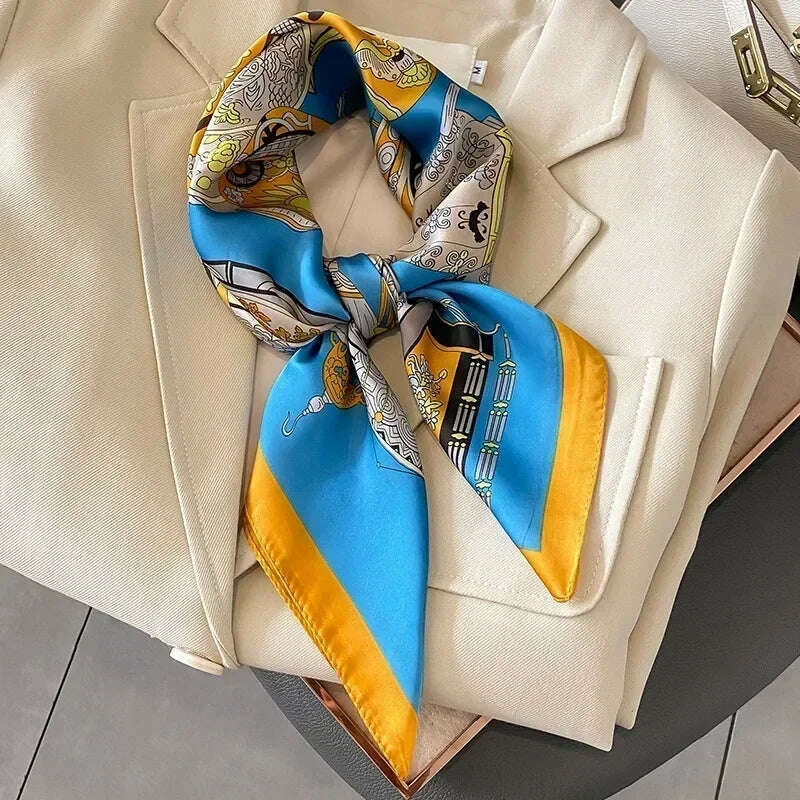 Luxury Design Print Silk Square Scarf Women Soft Satin Horse Hairband Neckerchief Office Hijab Headband Foulard Bag Ribbons Gift - D&M Boutique