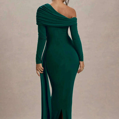 Mozision Skew Collar Long Sleeve Maxi Dress