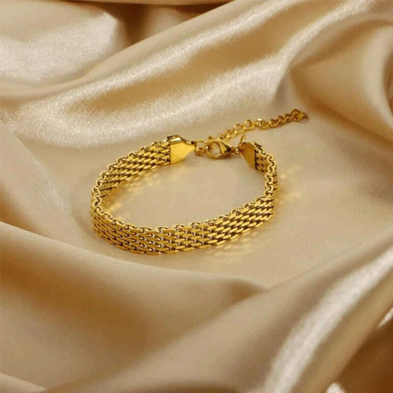 Gold Plated Stainless Steel Watch Belt Stacking Bracelet For Women Occident Metal Texture New Design Bracelet Jewelry Gifts - D&M Boutique