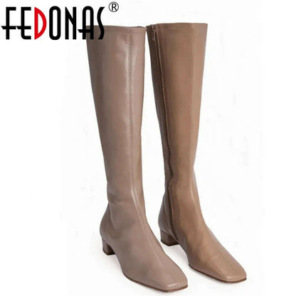 FEDONAS Women's Leather High Heel Boots