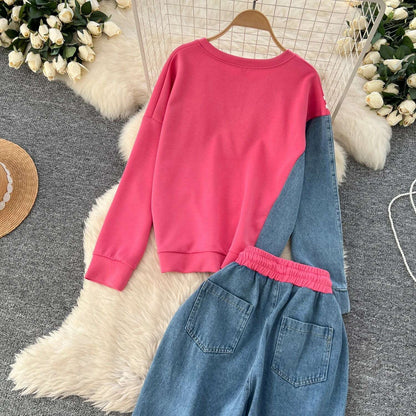SINGREINY Autumn Casual 2-Piece Set, O-Neck Top & Drawstring Pants - D&M Boutique