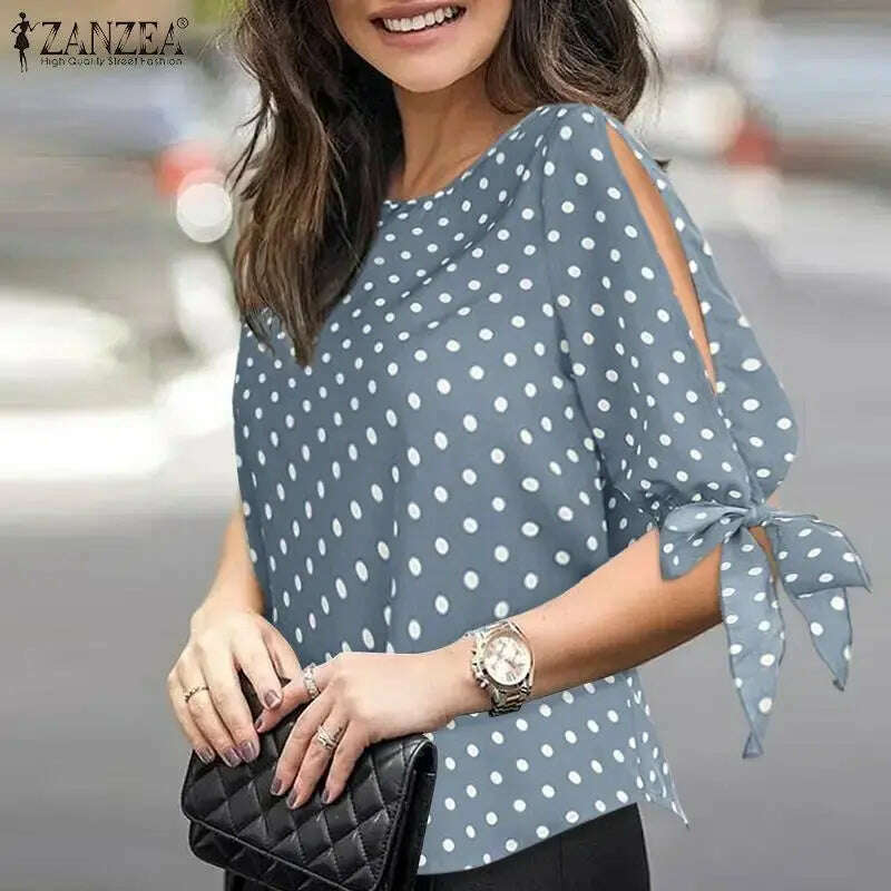 ZANZEA Casual Polka Dots Blouse: Half Sleeve, O-Neck, Oversize Tunic - D&M Boutique 
