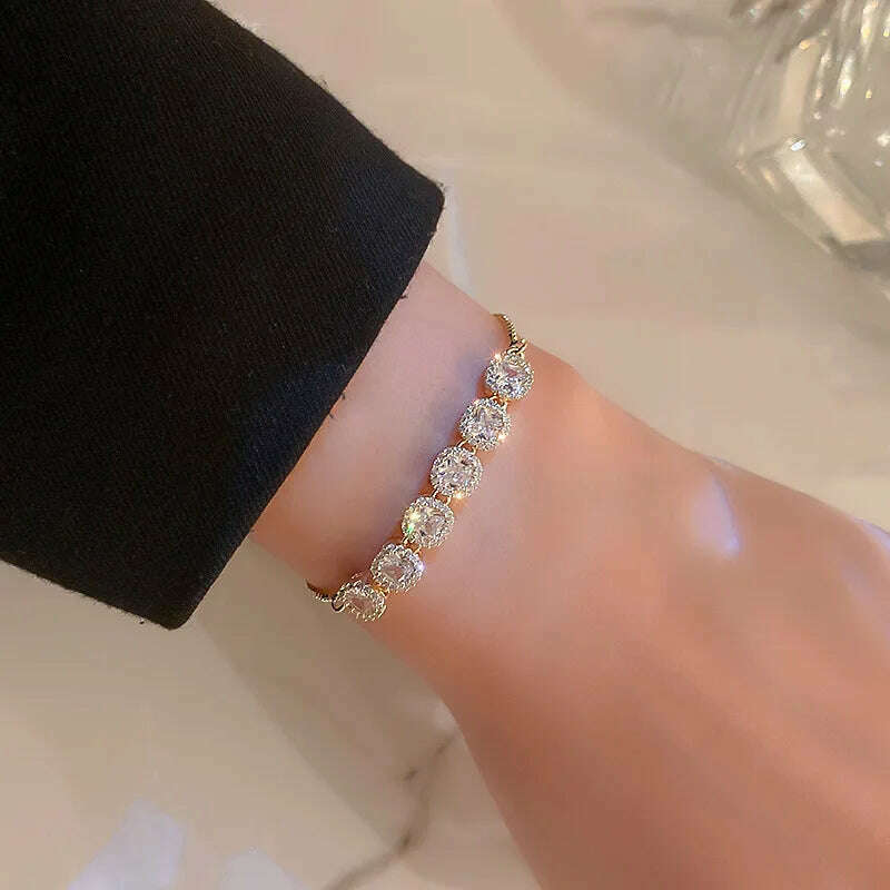 Korean Luxury Zircon Flower Adjustable Bracelet for Women Elegant Love Heart Butterfly Round Shiny Wedding Bracelet Jewelry Gift - D&M Boutique