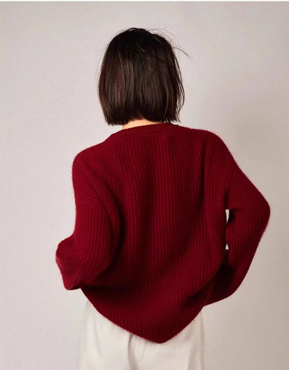 100% Cashmere Turtleneck Sweater – Loose, Vintage Red, Long Sleeve - D&M Boutique 