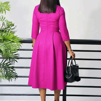 FairyShely 2025 Plus-Size A-Line V-Neck Long Sleeve Dress