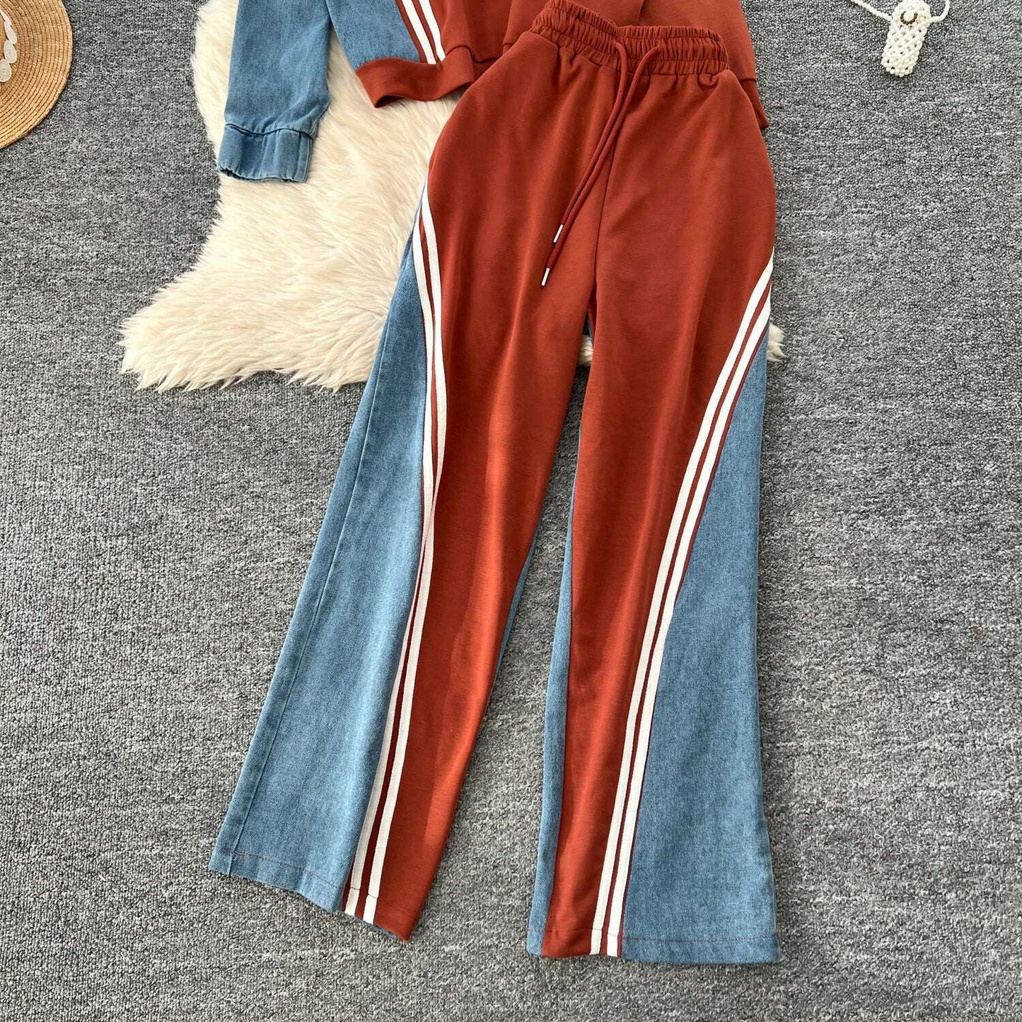 SINGREINY Autumn Casual 2-Piece Set, O-Neck Top & Drawstring Pants - D&M Boutique