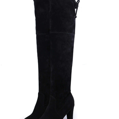 LINLING Faux Suede Over-the-Knee Lace-Up Boots
