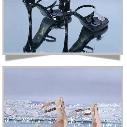 Elegant Glitter High Heel Sandals - Star & Heart Pattern