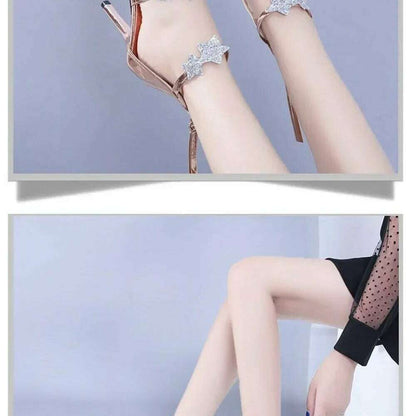 Elegant Glitter High Heel Sandals - Star & Heart Pattern