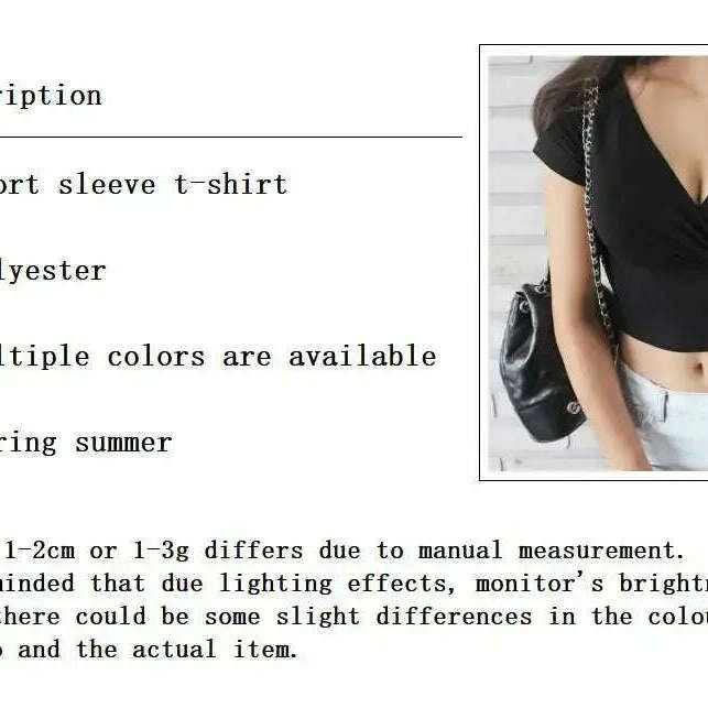 Black V-Neck Crop Top: Short Sleeve Y2K Tee