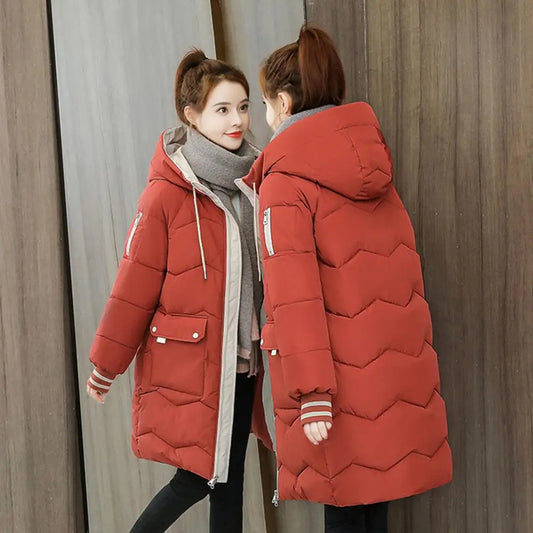 Women’s Long Down Jacket – Loose Fit, Hooded, Warm Parka - D&M Boutique 