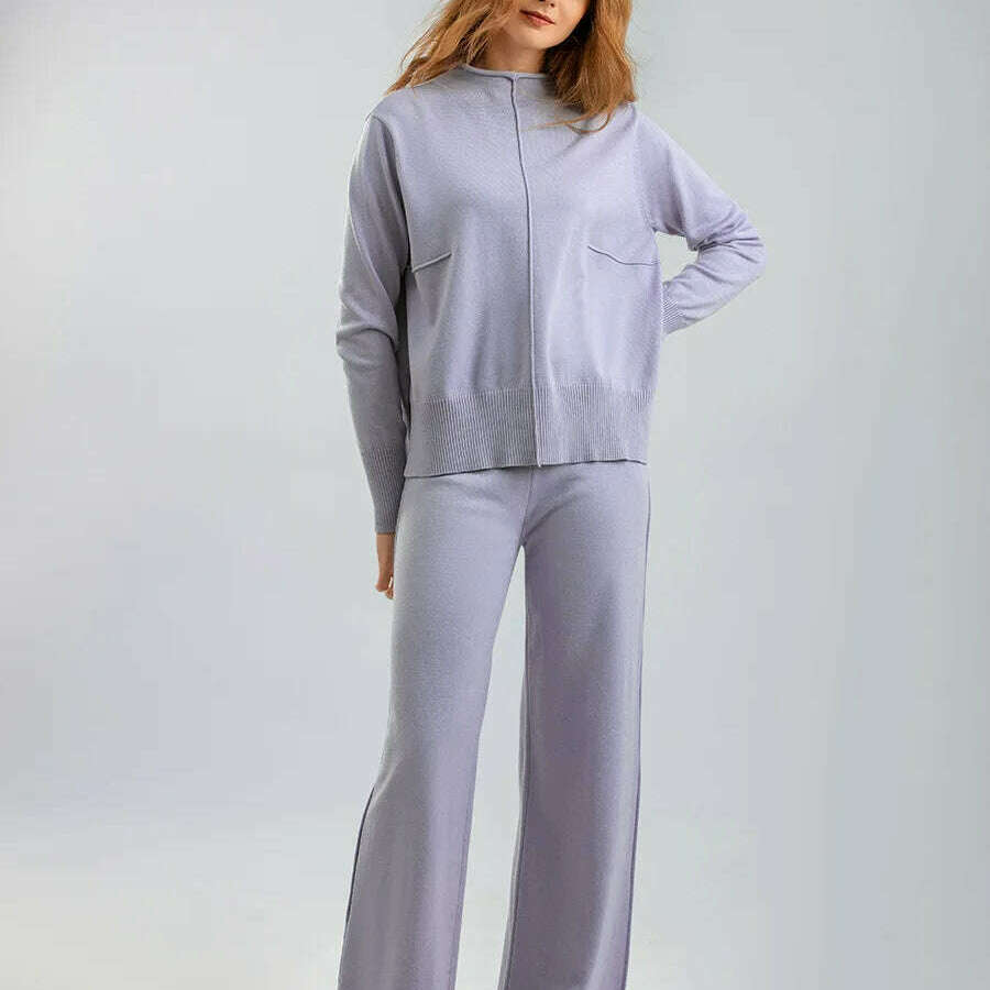 Winter Women's Knit Tracksuit, High Collar Pullover & Pants - D&M Boutique