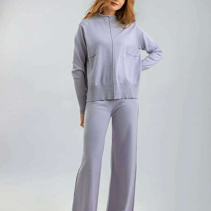 Winter Women's Knit Tracksuit, High Collar Pullover & Pants - D&M Boutique