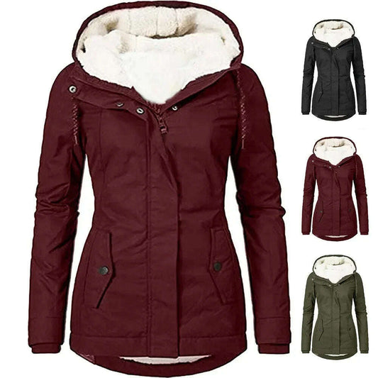 2024 Hooded Zipper Coat – Loose Fit, Pockets, Thick Parka