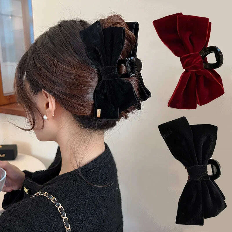 Velvet Double-Sided Bow Hair Clips - D&M Boutique
