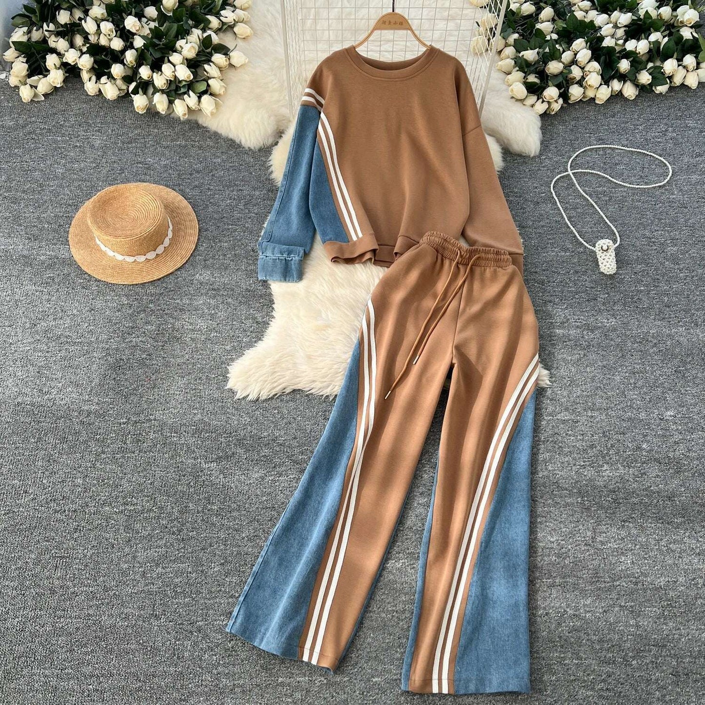 SINGREINY Autumn Casual 2-Piece Set, O-Neck Top & Drawstring Pants - D&M Boutique