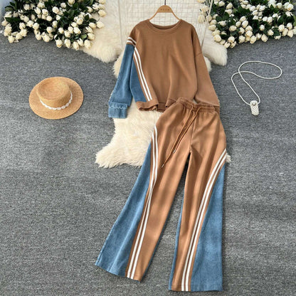 SINGREINY Autumn Casual 2-Piece Set, O-Neck Top & Drawstring Pants - D&M Boutique