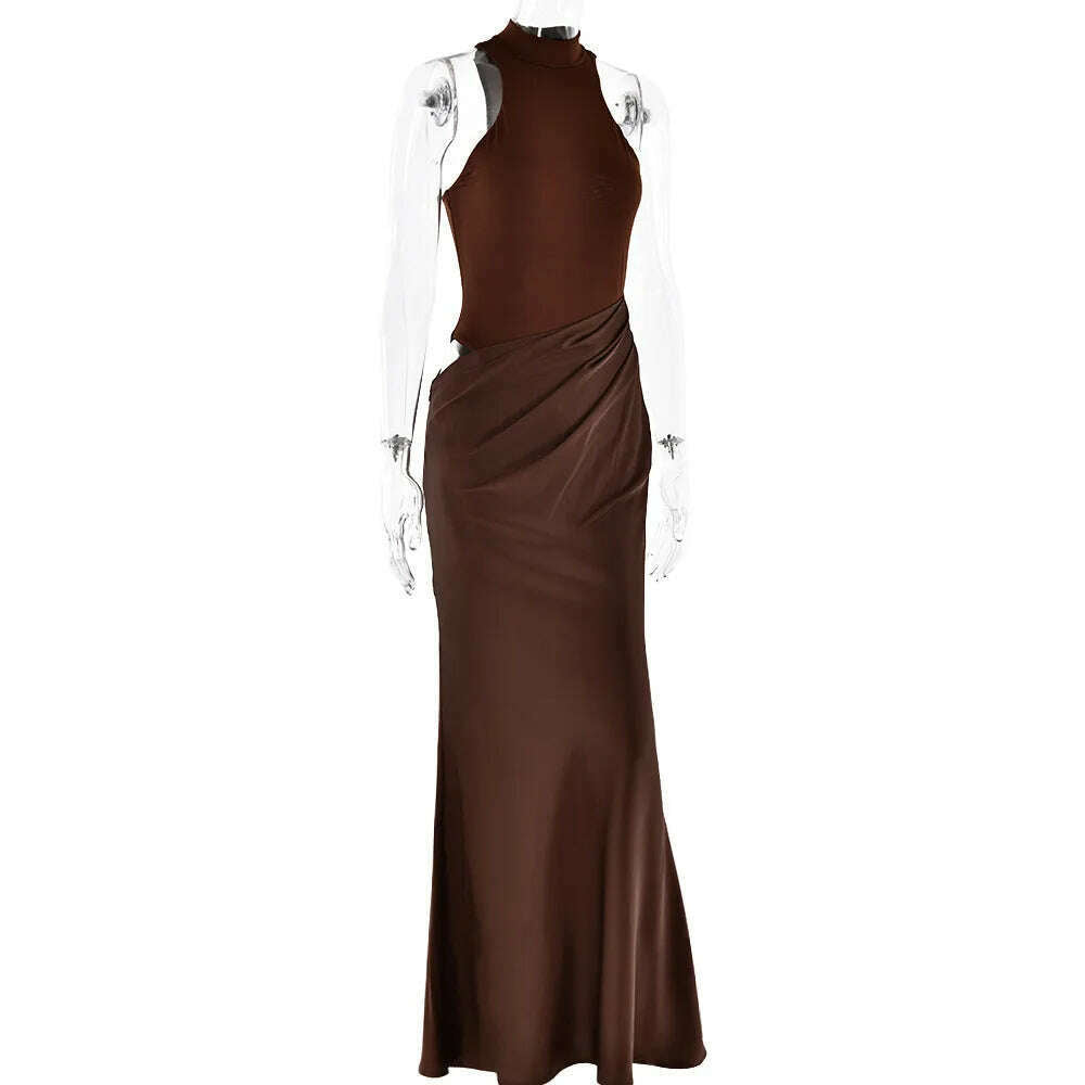JULISSA MO Satin Hollow Out High-Waist Maxi Dress