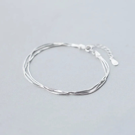 Simple Layered 925 Sterling Silver Bracelets for Women