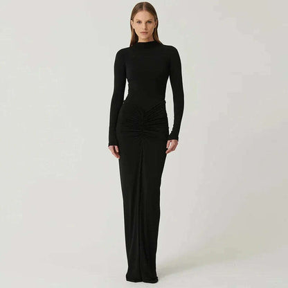 TOSSY Pleated High-Waist Maxi Dress