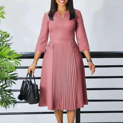 FairyShely 2025 Plus-Size A-Line V-Neck Long Sleeve Dress