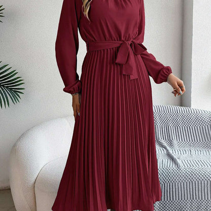 Autumn & Winter Pleated Stand-Up Collar Midi Dress