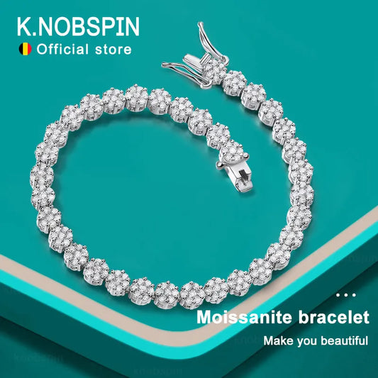 KNOBSPIN D VVS1 Moissanite Tennis Bracelet 925 Silver