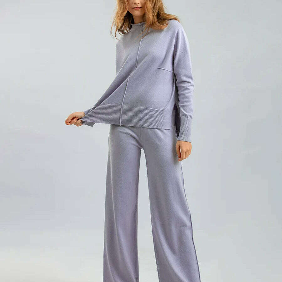 Winter Women's Knit Tracksuit, High Collar Pullover & Pants - D&M Boutique