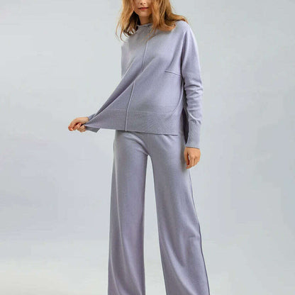 Winter Women's Knit Tracksuit, High Collar Pullover & Pants - D&M Boutique