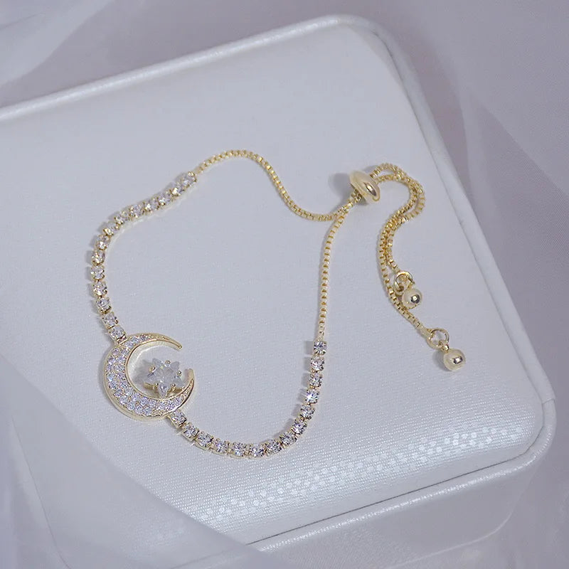 Korean Luxury Zircon Flower Adjustable Bracelet for Women Elegant Love Heart Butterfly Round Shiny Wedding Bracelet Jewelry Gift - D&M Boutique