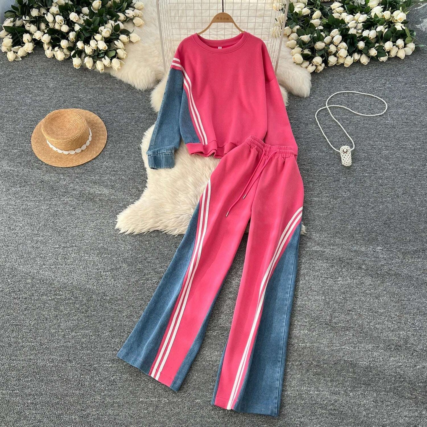 SINGREINY Autumn Casual 2-Piece Set, O-Neck Top & Drawstring Pants - D&M Boutique
