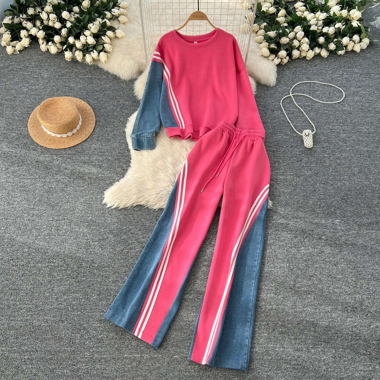 SINGREINY Autumn Casual 2-Piece Set, O-Neck Top & Drawstring Pants - D&M Boutique