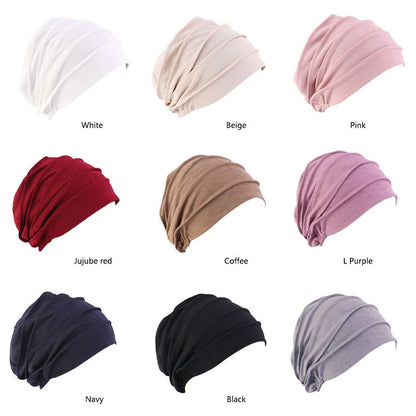 Women Slouch Beanie Chemo Cap Solid Color Bonnet Inner Hijabs Cap Muslim Head Wraps Femme Wrap Head Elastic Turban Hat