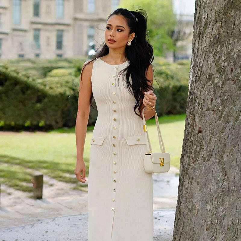 TARUXY Elegant Sleeveless Ribbed Knitwear Long Dress
