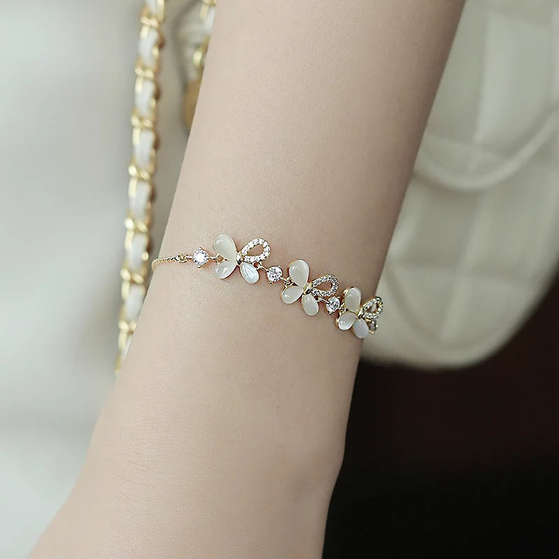 Korean Luxury Zircon Flower Adjustable Bracelet for Women Elegant Love Heart Butterfly Round Shiny Wedding Bracelet Jewelry Gift - D&M Boutique
