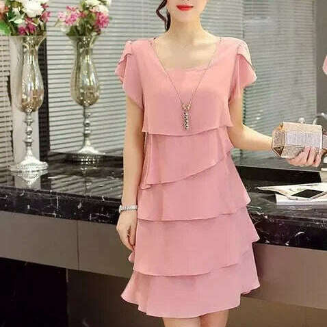 2024 Women's Summer Wave Cut Ruffle Slim Chiffon Dress